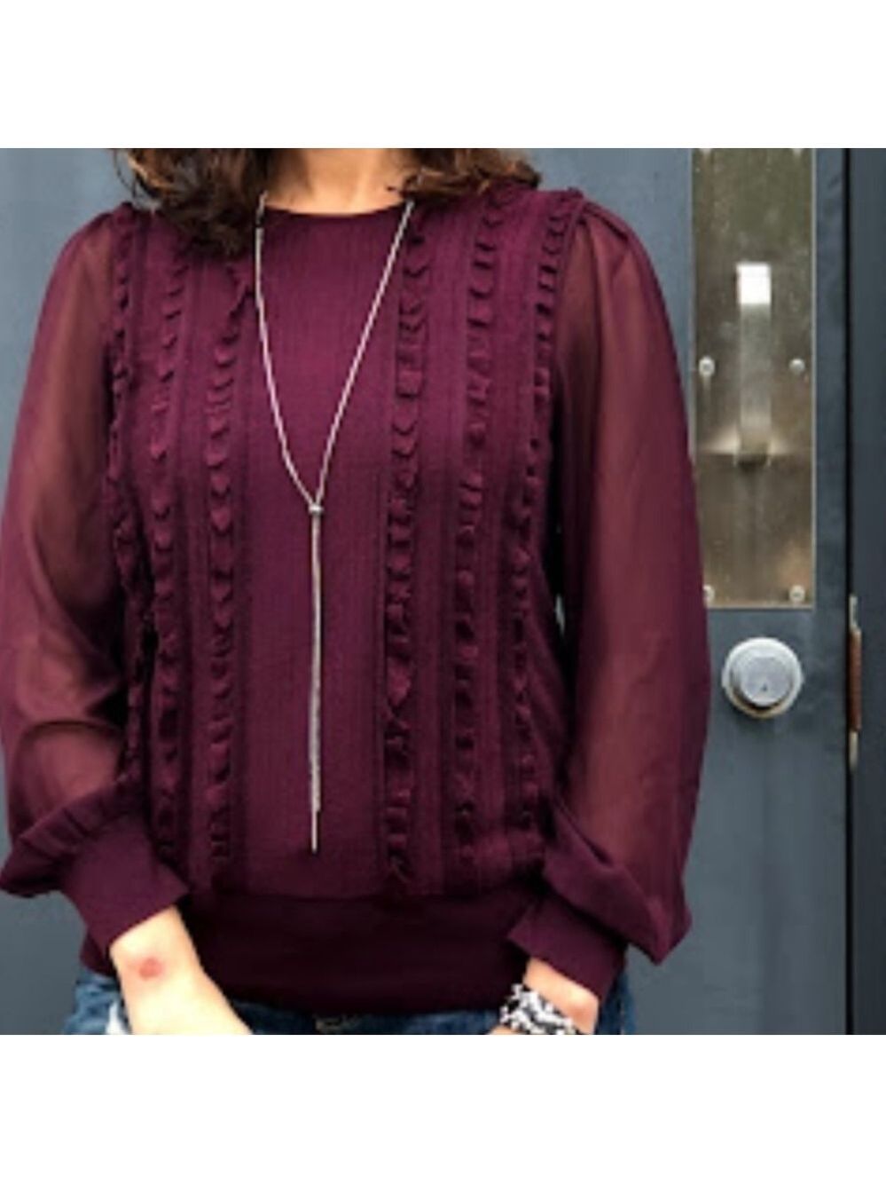 White House Black Market Plum Ruffle Wool Sweater Top S